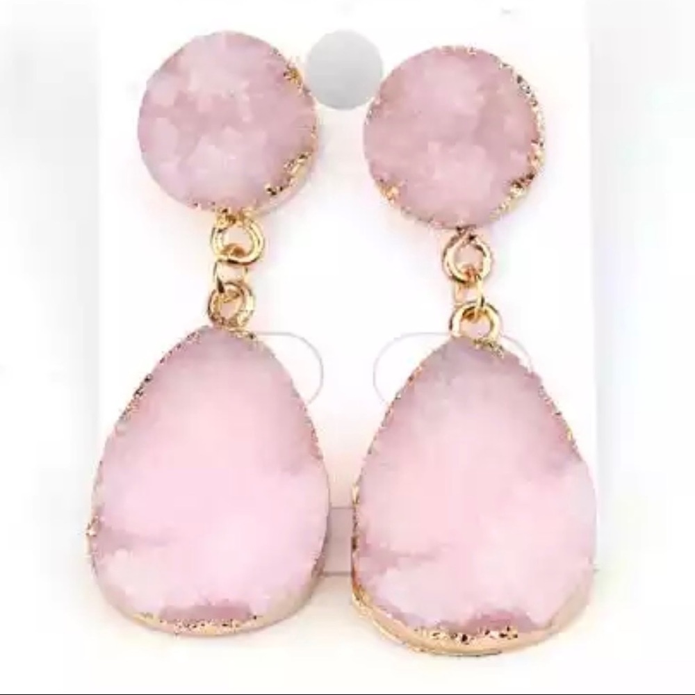 Fashion Drop Druzy Stone Pink Gold Earrings